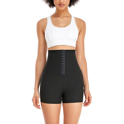 Sauna Sweat Shorts for Women – High-Waist Tummy Control Workout Shaper with Hook Closure