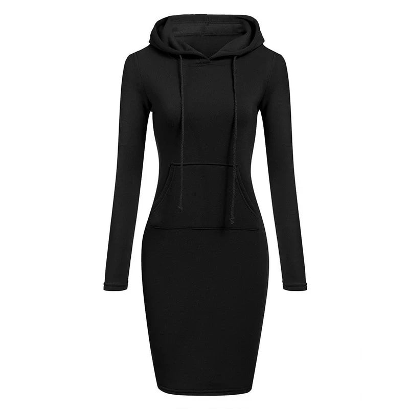Women’s Hoodie Dress – Long Sleeve Bodycon Sweatshirt Dress with Kangaroo Pocket