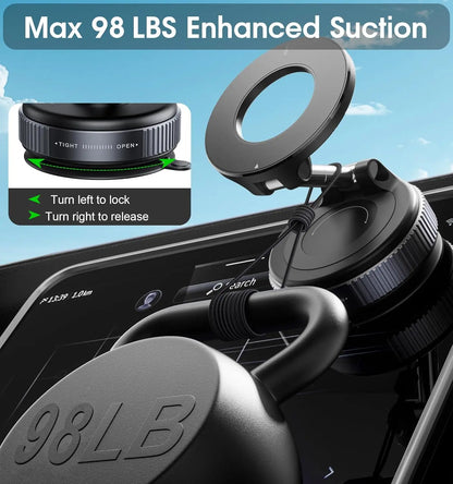 Magnetic Vacuum Phone Car Mount – 360° Rotatable Foldable Holder