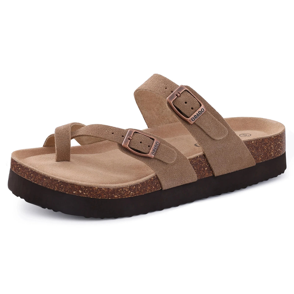 Double Buckle Cork Footbed Sandals – Suede Slide Sandals with Thick Sole for Women & Men