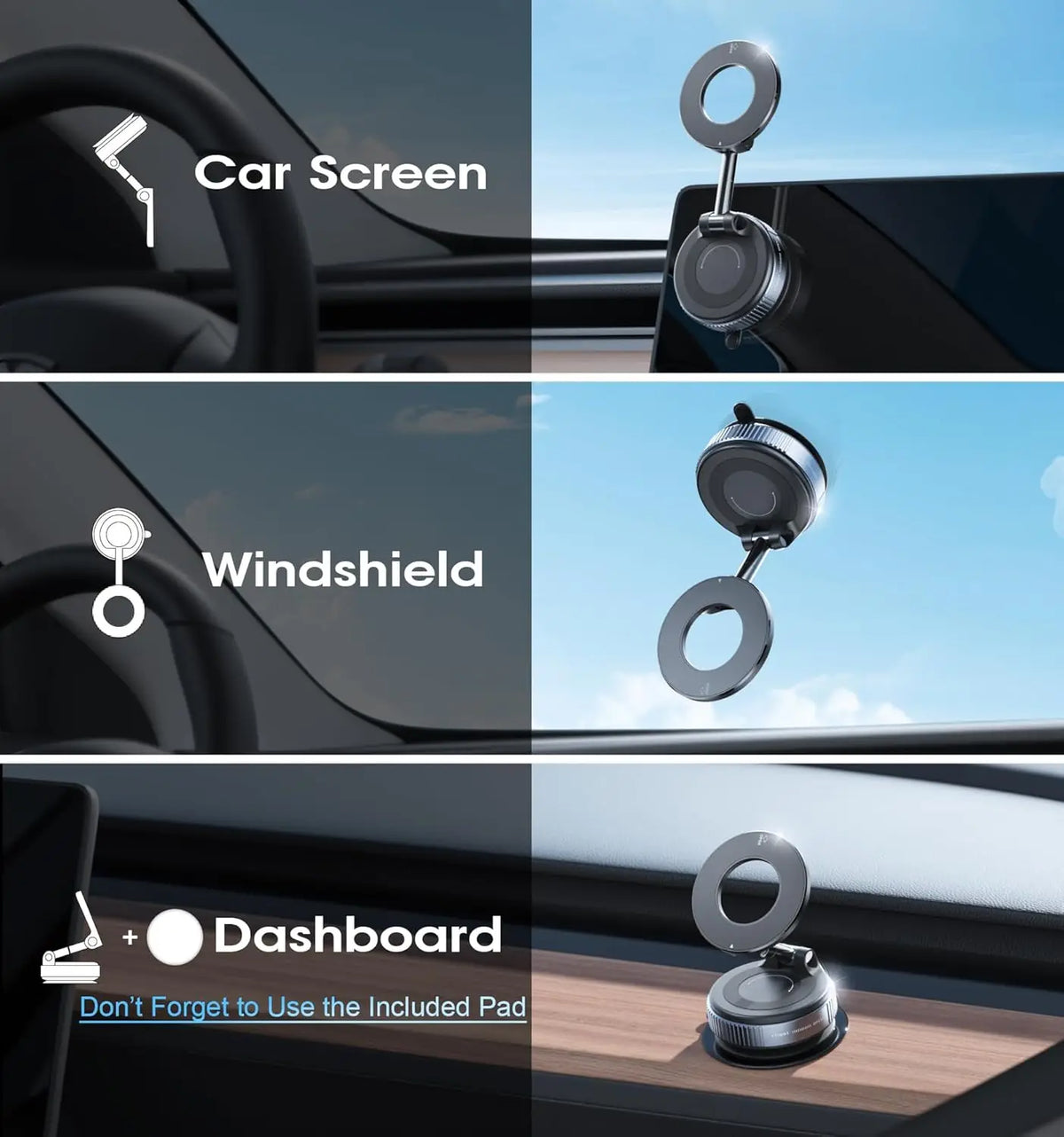 Magnetic Vacuum Phone Car Mount – 360° Rotatable Foldable Holder