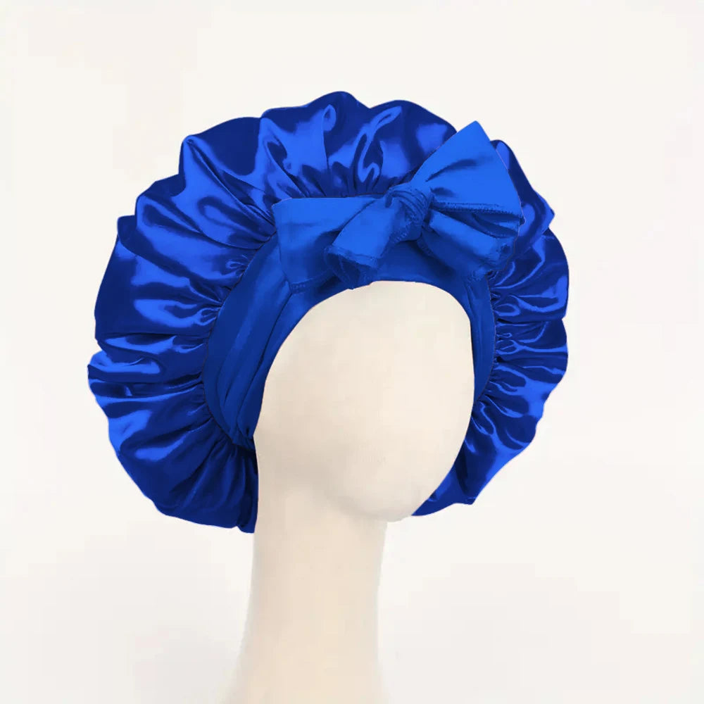Satin Hair Bonnet with Tie Band – Large Adjustable Sleep Bonnet for Curly & Natural Hair