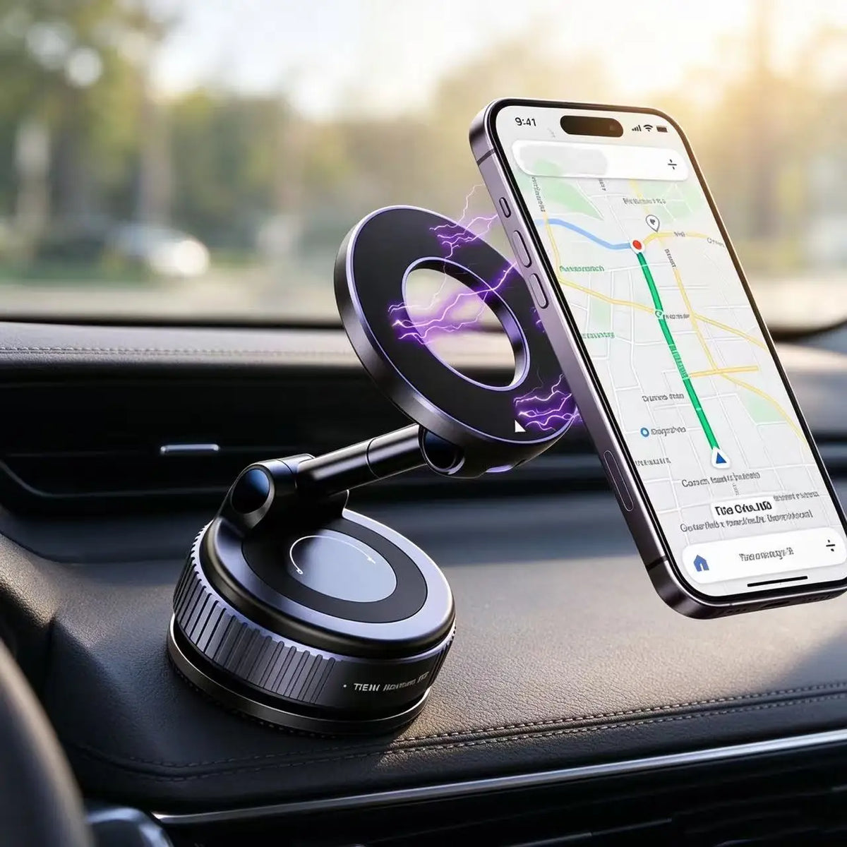 Magnetic Vacuum Phone Car Mount – 360° Rotatable Foldable Holder
