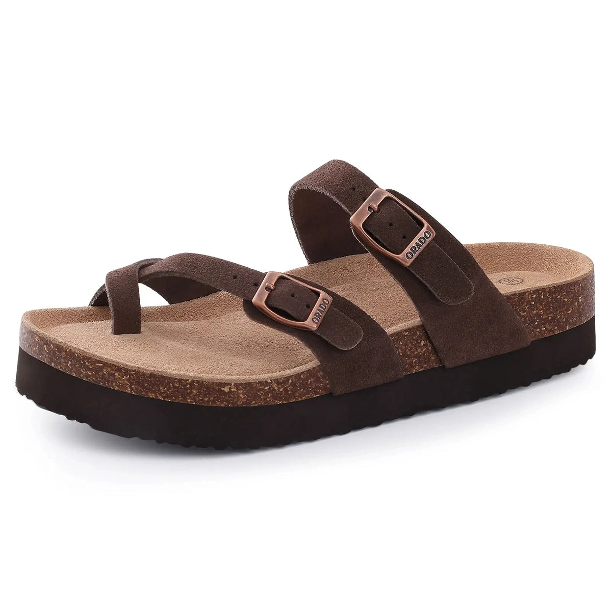 Double Buckle Cork Footbed Sandals – Suede Slide Sandals with Thick Sole for Women & Men