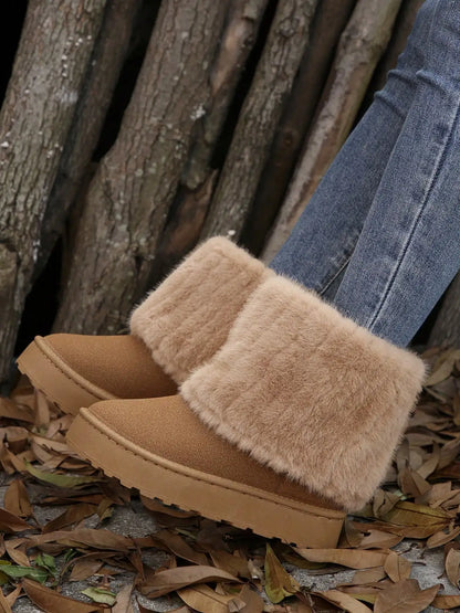 Womens Snow Boots - Fluffy Faux Fur Lined Short Winter Casual Platform Shoes For Warmth And Style