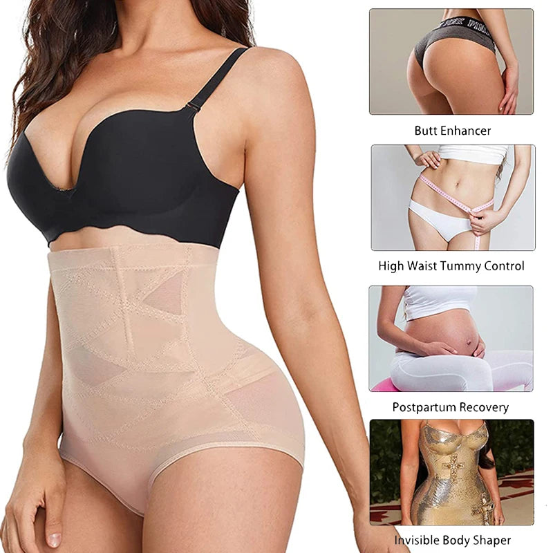 High-Waist Tummy Control Shapewear Briefs – Cross Compression Butt-Lifting Panties for Women