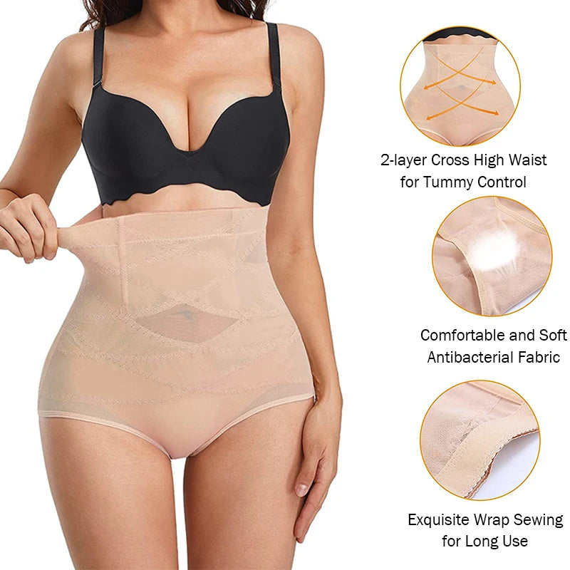 High-Waist Tummy Control Shapewear Briefs – Cross Compression Butt-Lifting Panties for Women