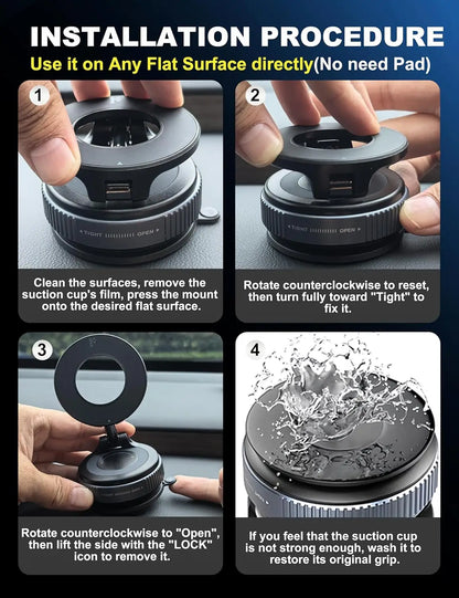 Magnetic Vacuum Phone Car Mount – 360° Rotatable Foldable Holder