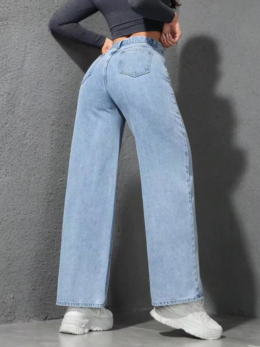 Women’s Baggy Wide-Leg Jeans – Loose Straight-Fit Denim, Casual Streetwear