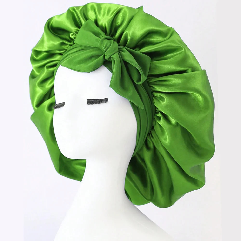 Satin Hair Bonnet with Tie Band – Large Adjustable Sleep Bonnet for Curly & Natural Hair