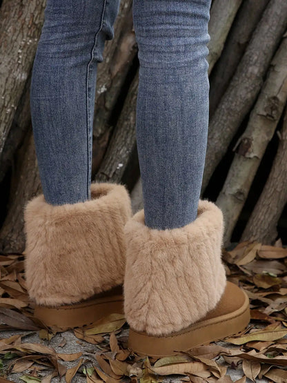 Womens Snow Boots - Fluffy Faux Fur Lined Short Winter Casual Platform Shoes For Warmth And Style